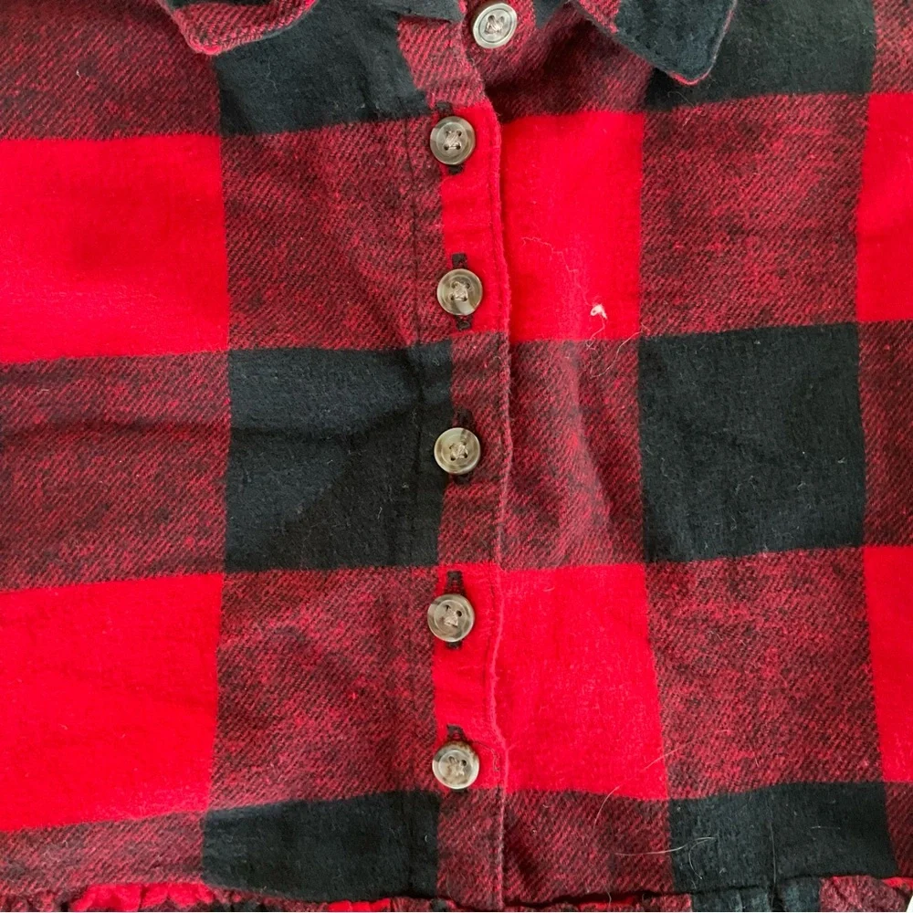Old Navy Red & Black Buffalo Plaid Tiered Dress Girls 5T
